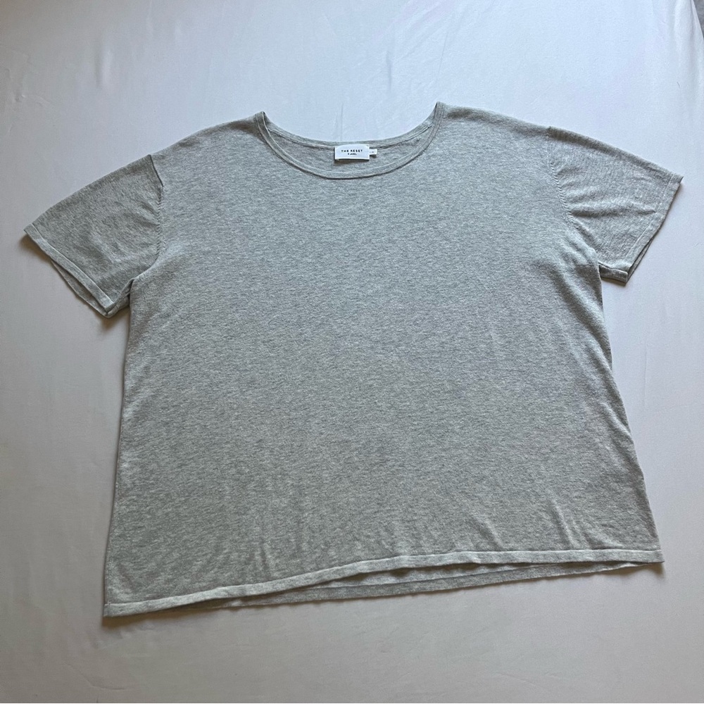 THE RESET R LABEL Heather grey crew neck knit boxy‎ cropped short sleeve T-shirt